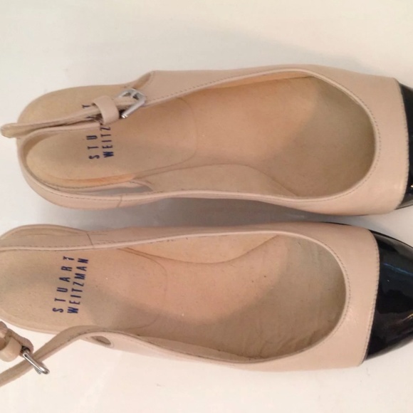 Stuart Weitzman Wedge Leather Beige & Black Patent Cap Toe Slingback NIB 6.5 M… - Picture 6 of 7